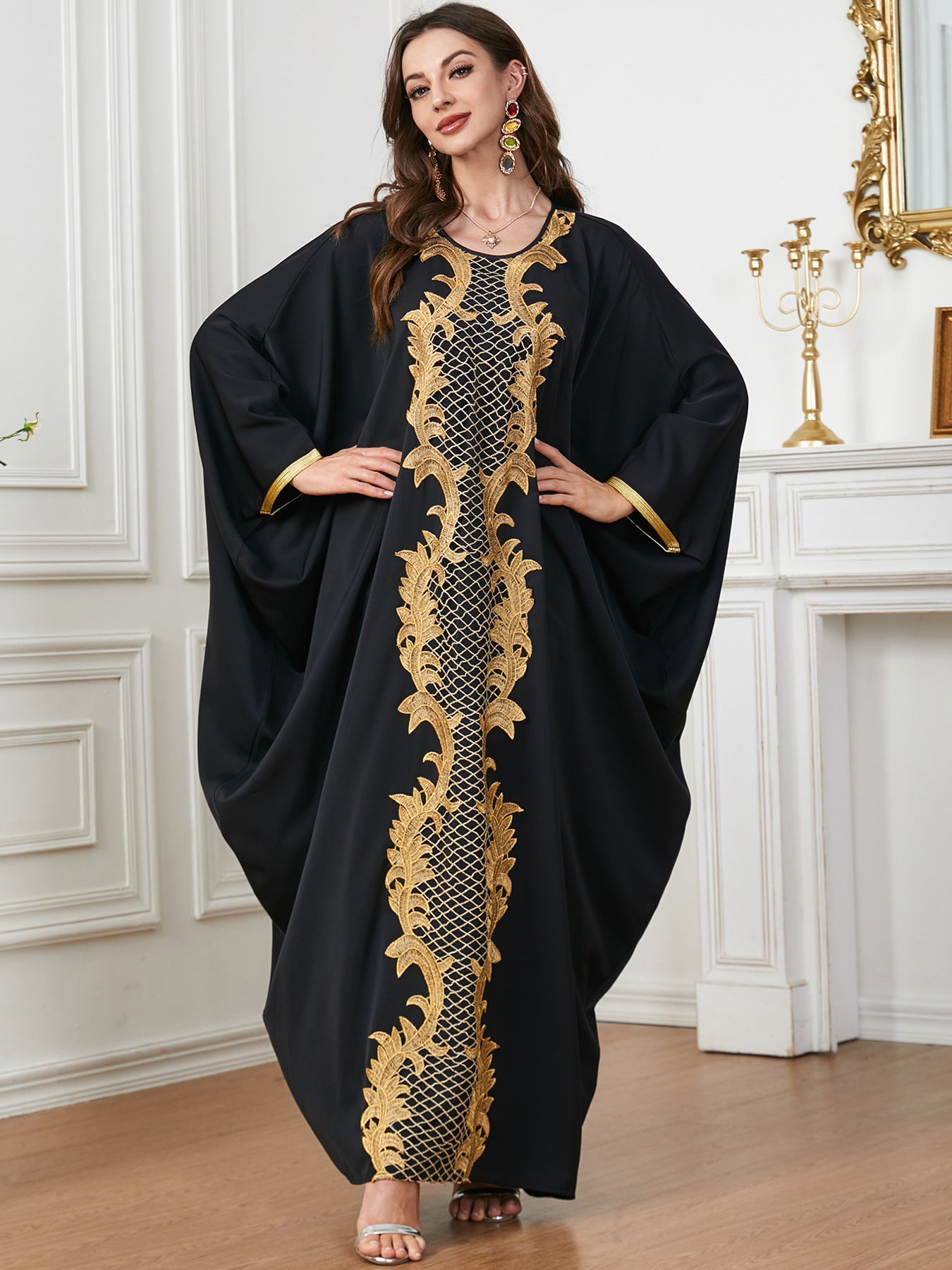 Wide black and gold Sleeve Abaya