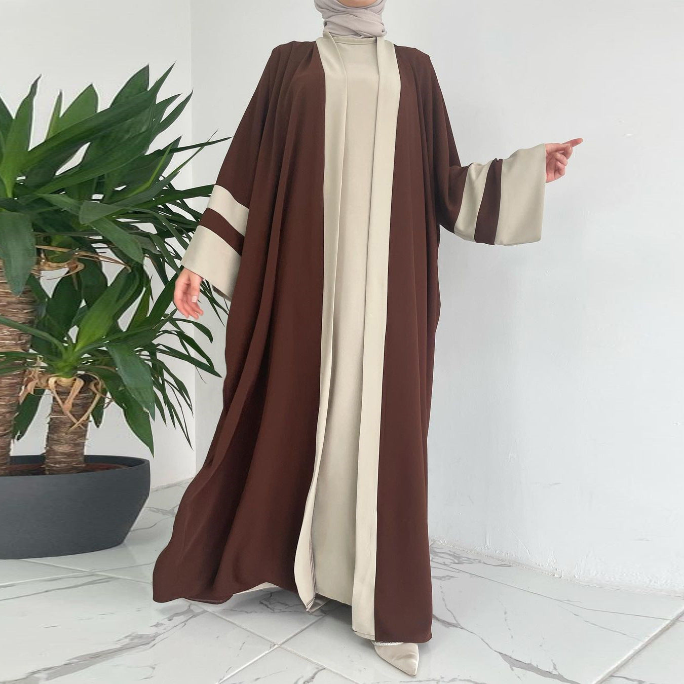 Brown Two-piece everyday Abaya